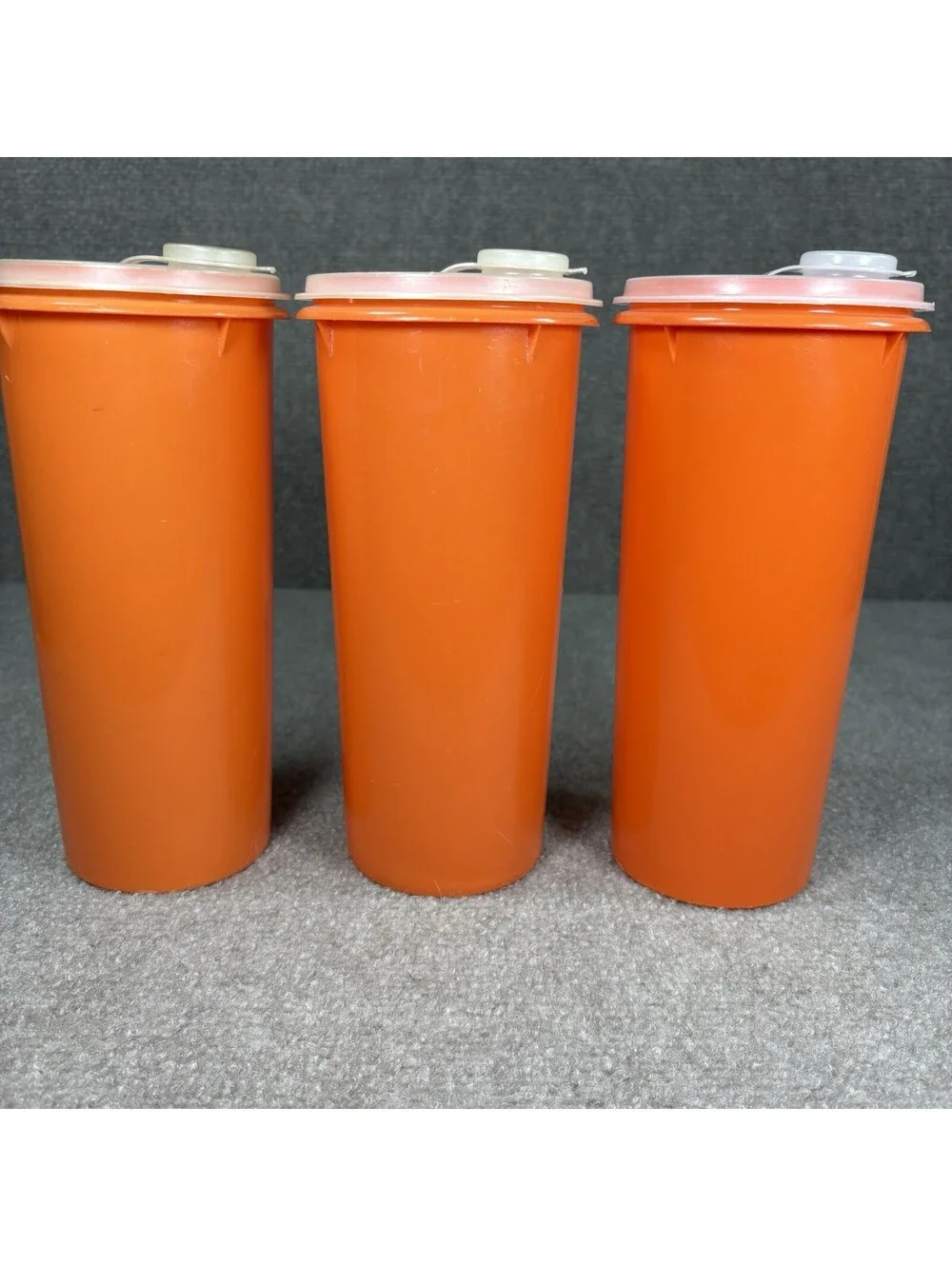 Lot of 3 Tupperware Orange Drink Container 5 Cups #262 Flip Spout Lid #603 Vtg